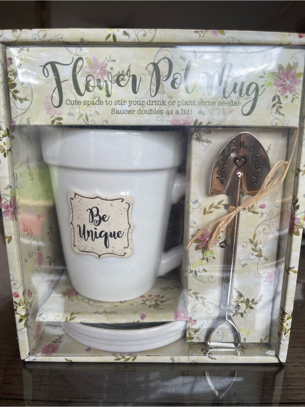 Be Unique Flower Pot Mug and Saucer with Shovel Spoon - White